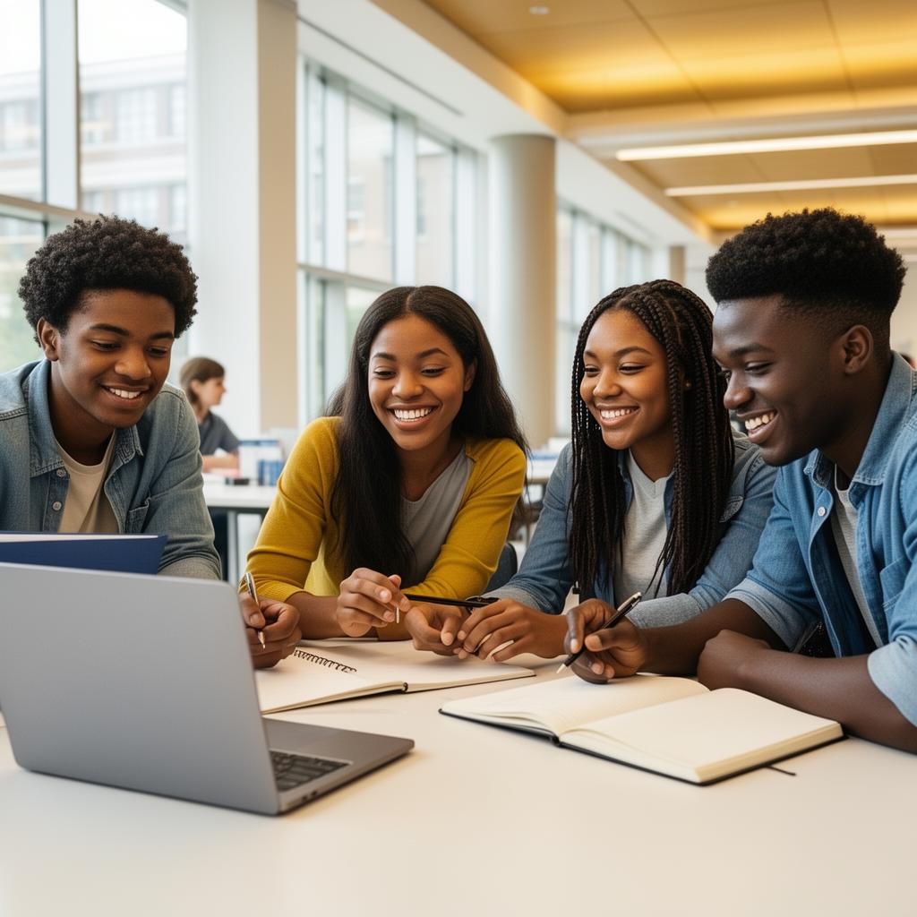 African students collaborating on a project